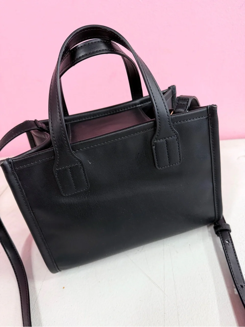 Tommy Hilfiger Black Leather Satchel with Gold Logo